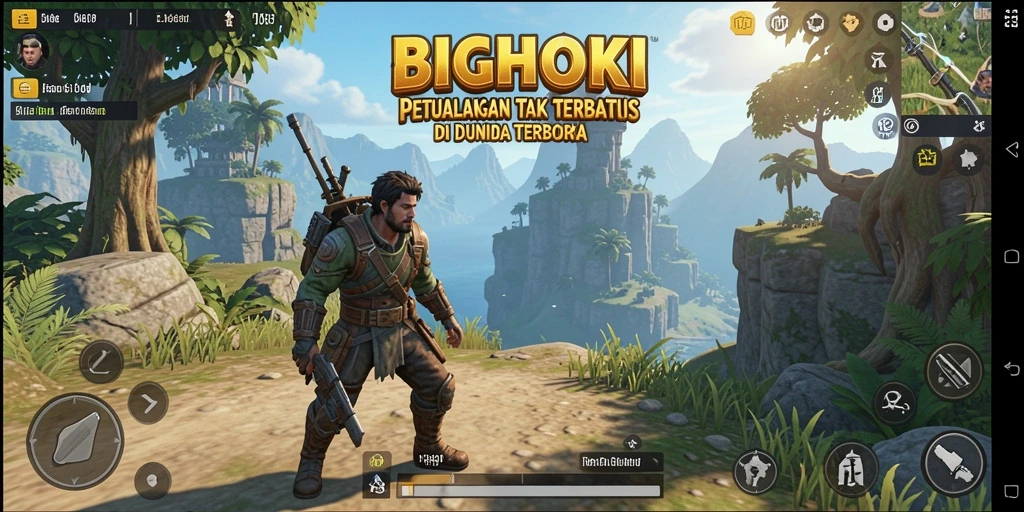 Screenshot gameplay BIGHOKI yang memperlihatkan eksplorasi dunia terbuka.
