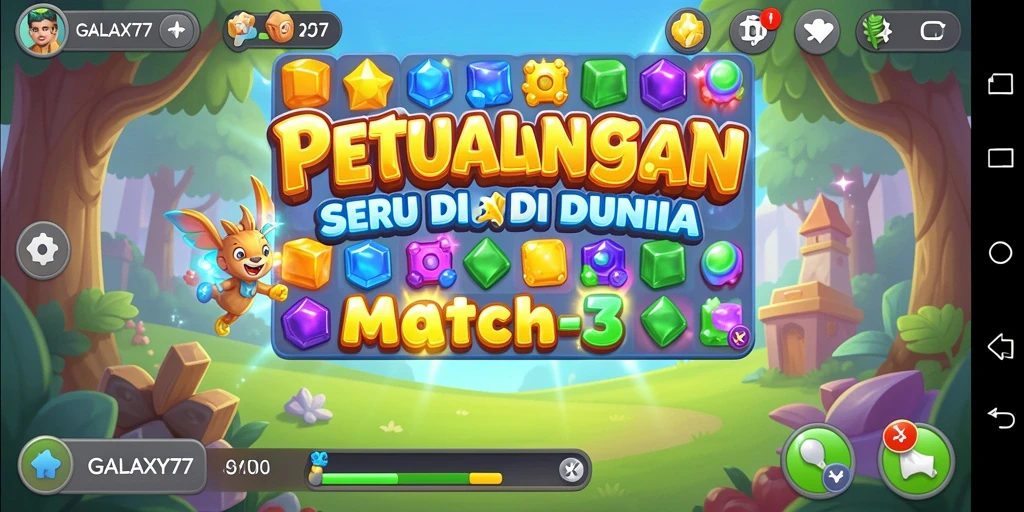 Tampilkan gameplay seru GALAXY77 dengan kombinasi elemen Match-3.