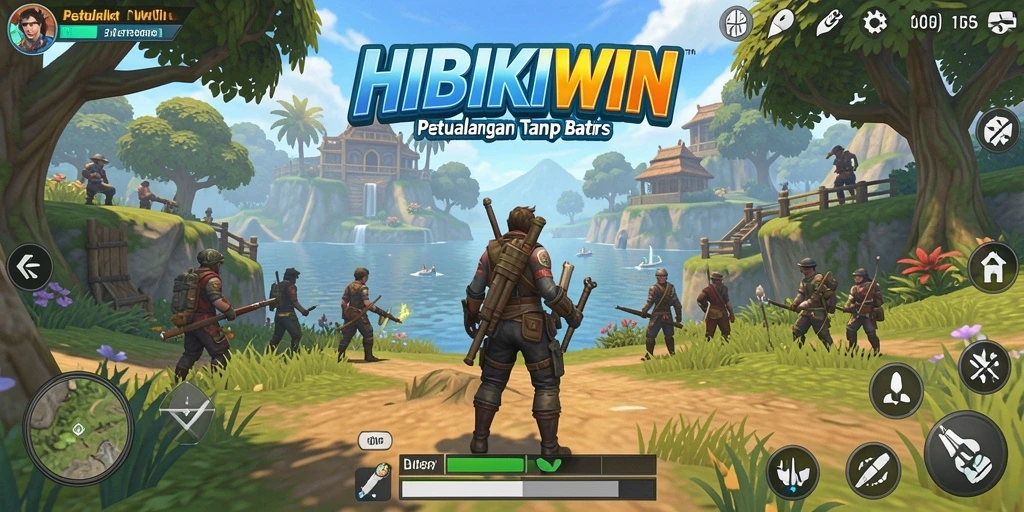 Screenshot gameplay HIBIKIWIN menampilkan petualangan di dunia terbuka yang luas.