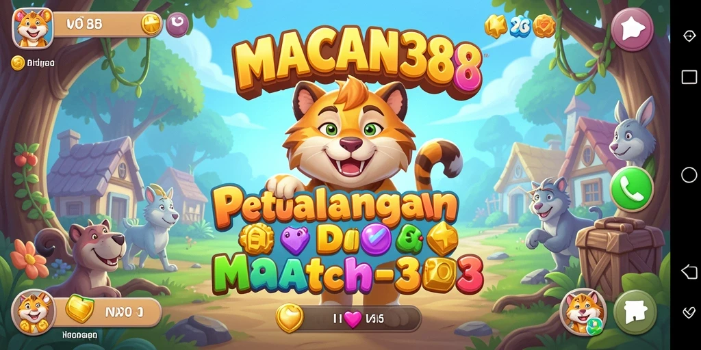 Tampilan gameplay seru dari MACAN388 yang menampilkan level Match-3 menarik.