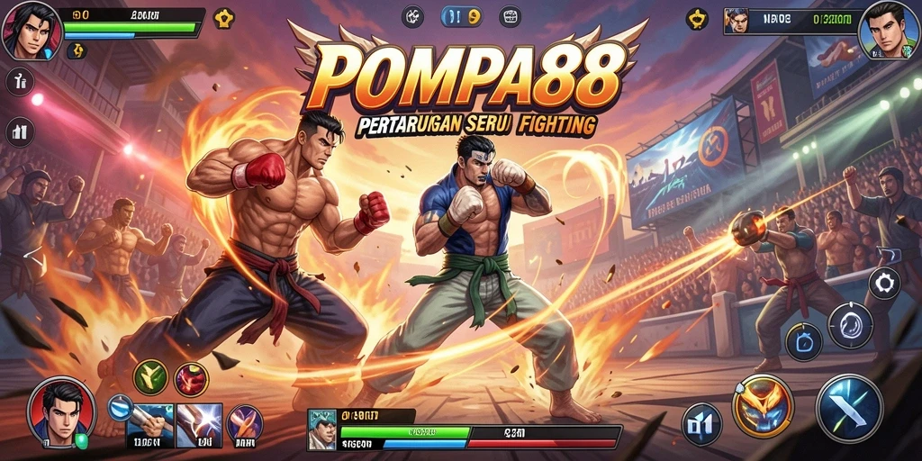 Tampilan pertarungan epik dalam gameplay POMPA88.