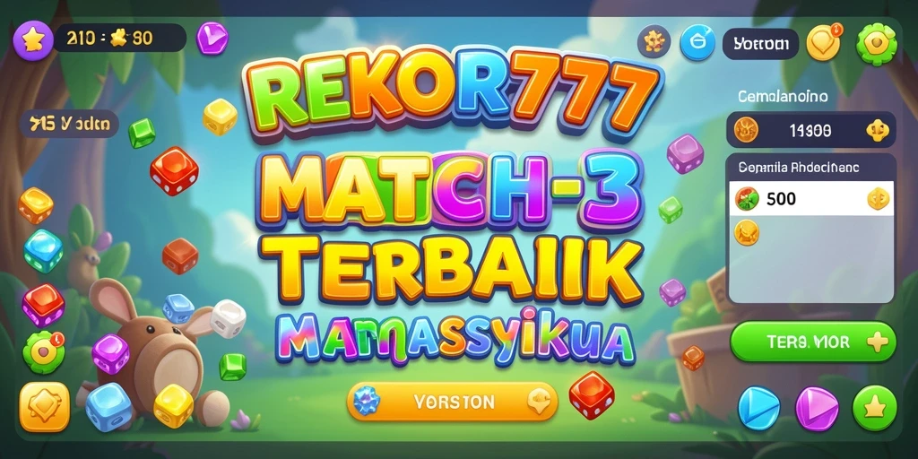 Screenshot gameplay Match-3 REKOR777 yang penuh warna dan menantang.