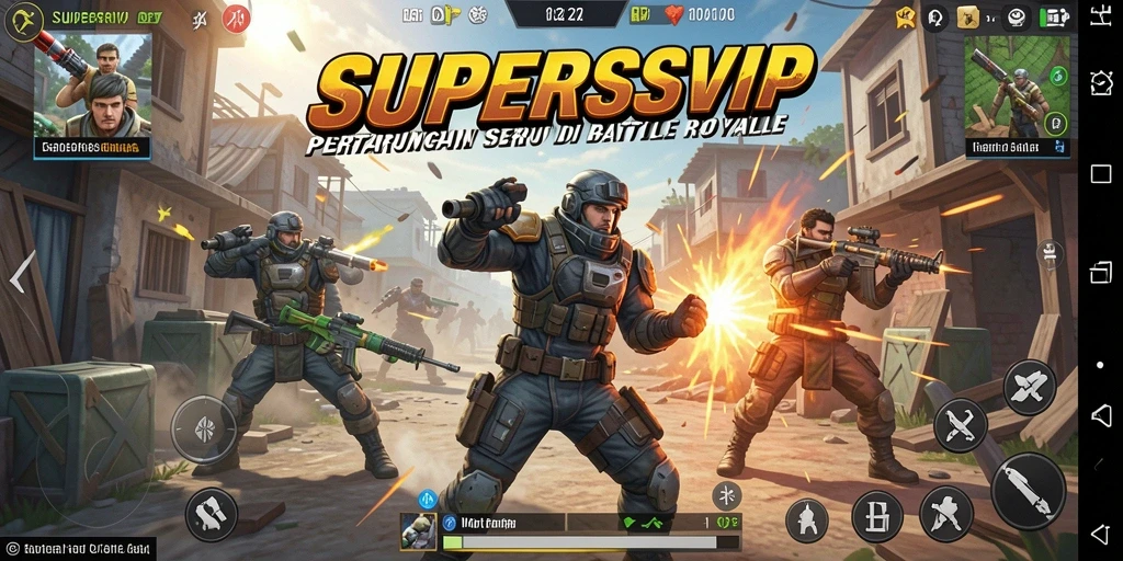 Gameplay mendebarkan dalam arena pertarungan Battle Royale SUPERSVIP.